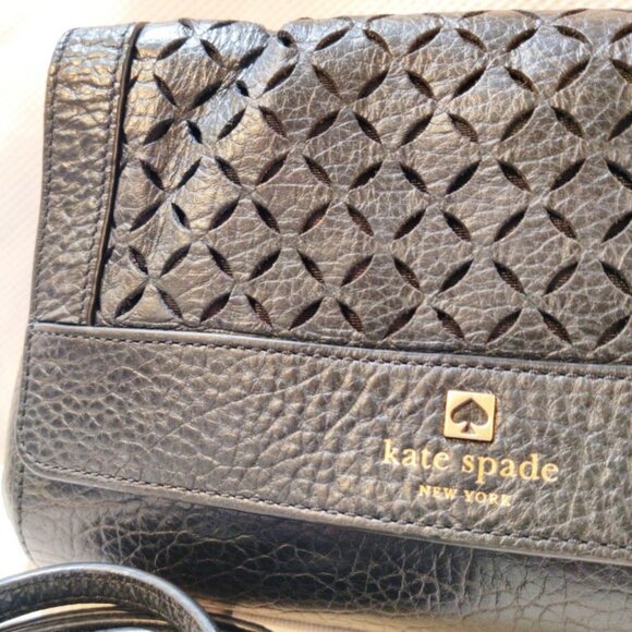 Kate Spade Perri Lane Greer Leather Laser Cutout Crossbody/Clutch in Black EUC - Picture 2 of 16